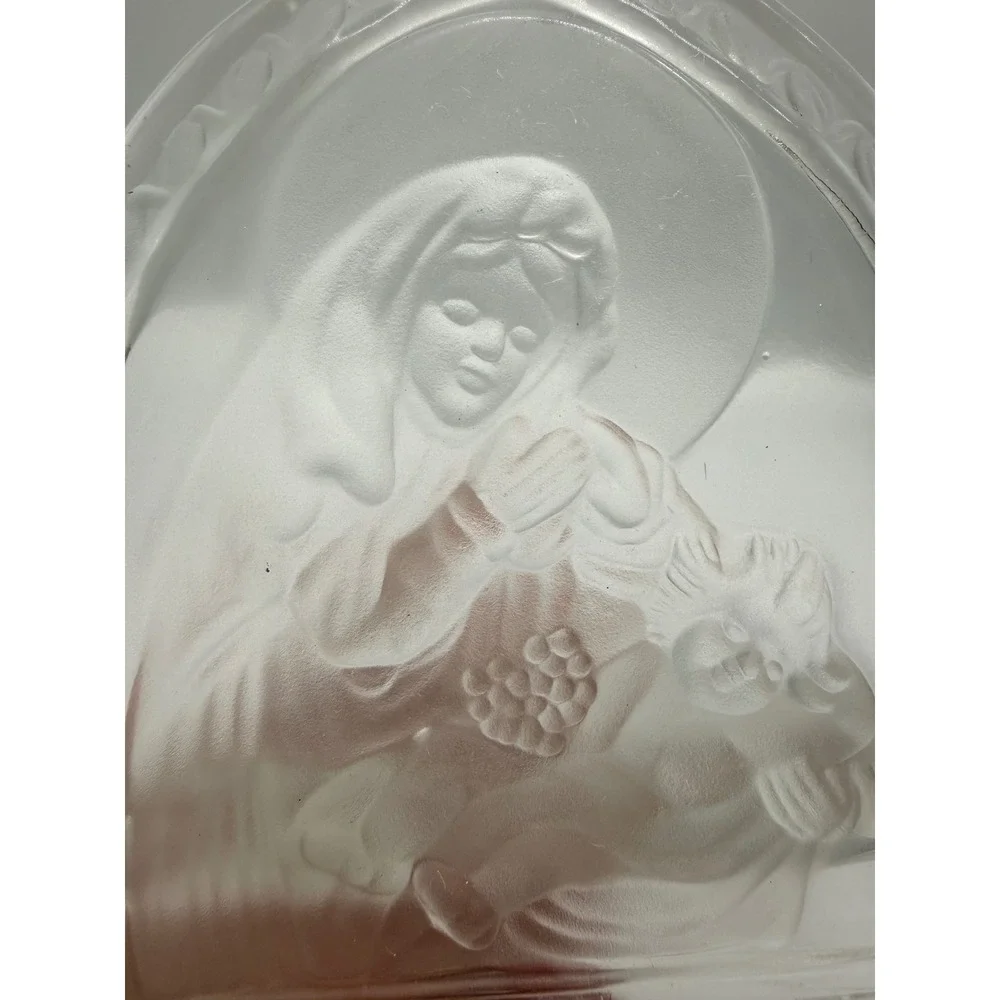 Frosted Glass Madonna and Child Votive Candle Holder Religious Nativity Arch